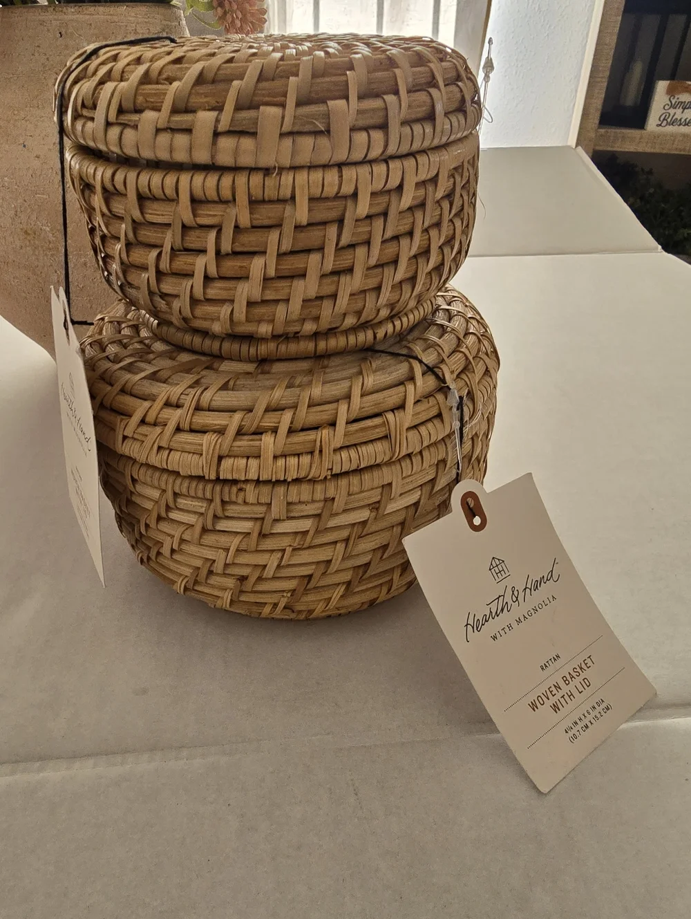 Woven Rattan Basket With Lid Natural Hearth & Hand With Magnolia Set Of Two